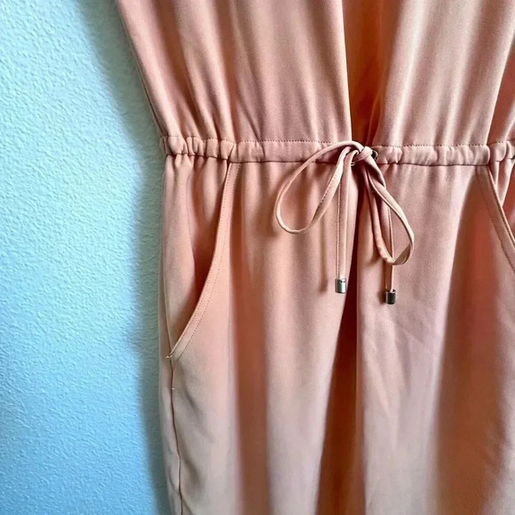 ST. JOHN | Peach Elastic Drawstring Waist Side Pocket Cap Sleeves Dress | Size 2 - Picture 4 of 10